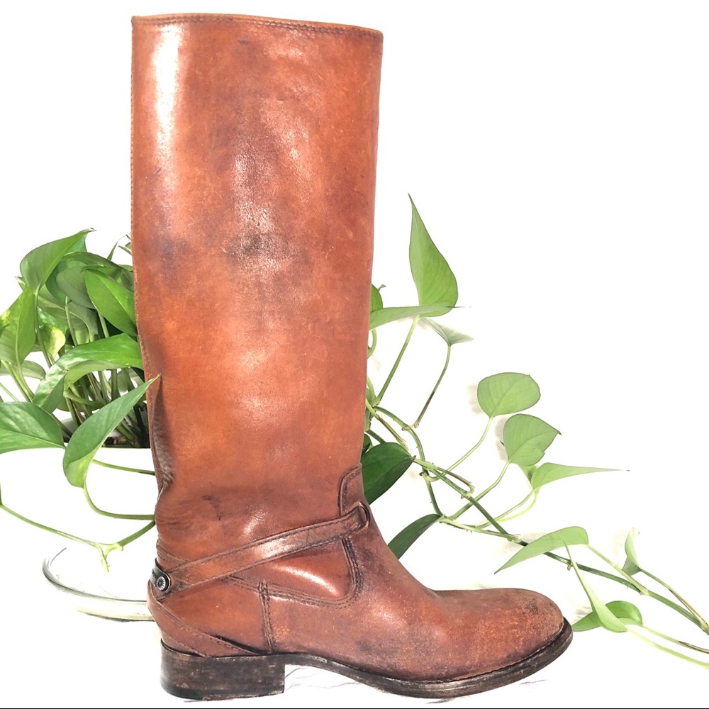 SOLD! Gorgeous FRYE Lindsey Plate Cognac Distressed Boot - Picture 5 of 15